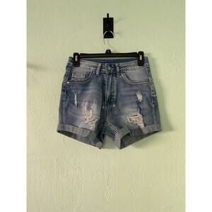 MOM Shorts Womens Size Small 25” High Rise Distressed Cuffed Stretch